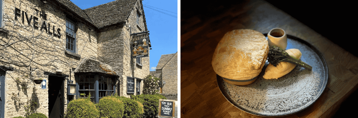 The exterior of The Five Alls and one of their delicious pies