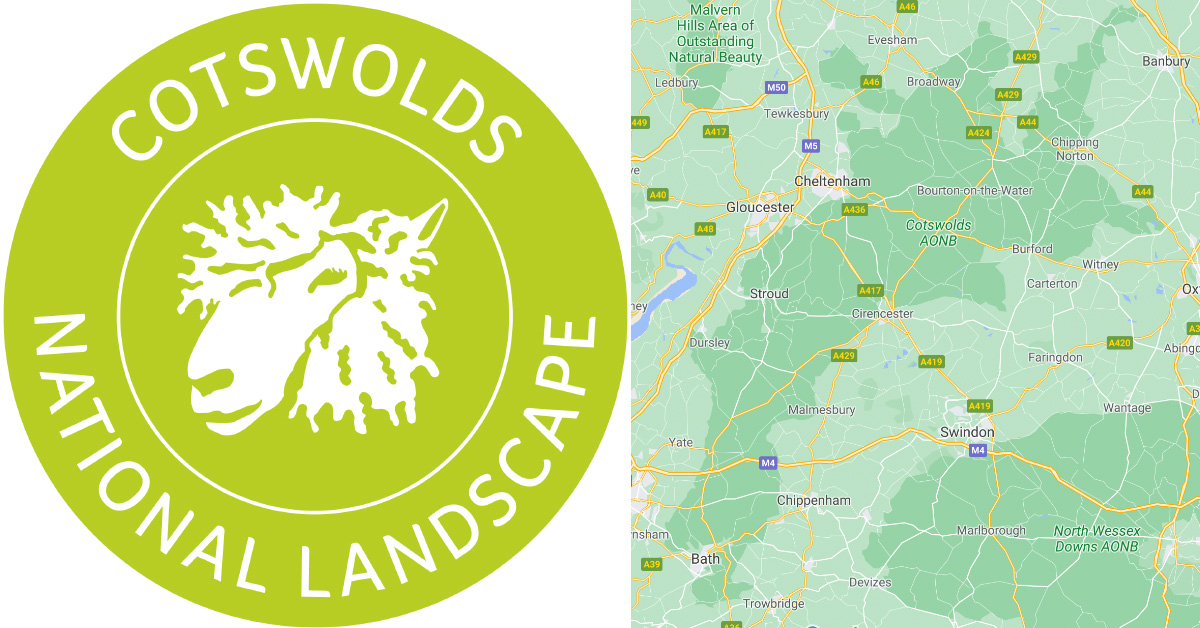 Cotswolds National Landscape Logo and Map