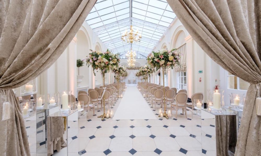 Blenheim Orangerie with Chairs Arranged for Wedding Ceremony Either Side