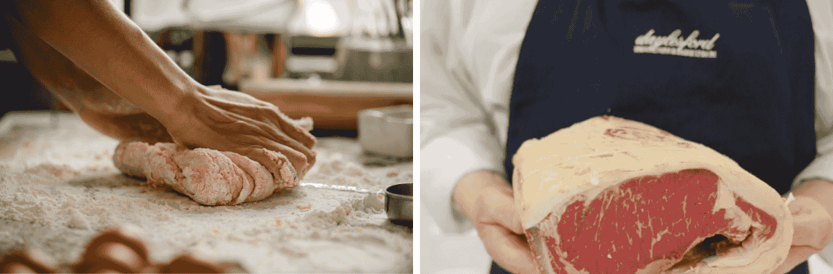 Two images of cookery class at Daylesford