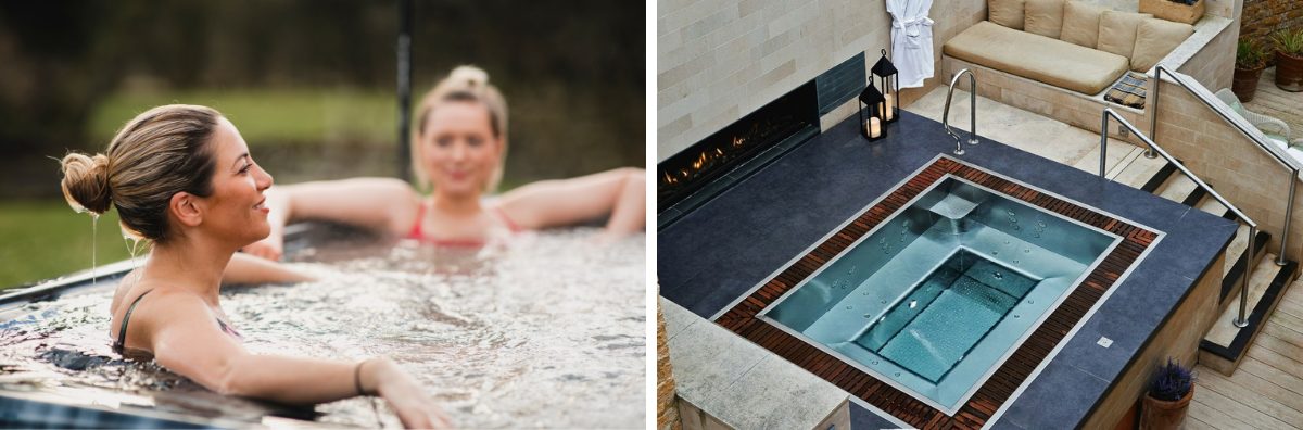 Two images of outdoor spas in the Cotswolds