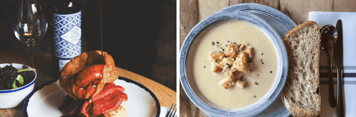 Two images of delicious pub food
