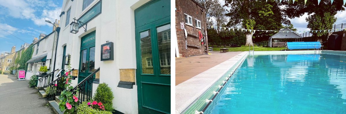 The theatre in Chipping Norton and the pool at Chippy Lido