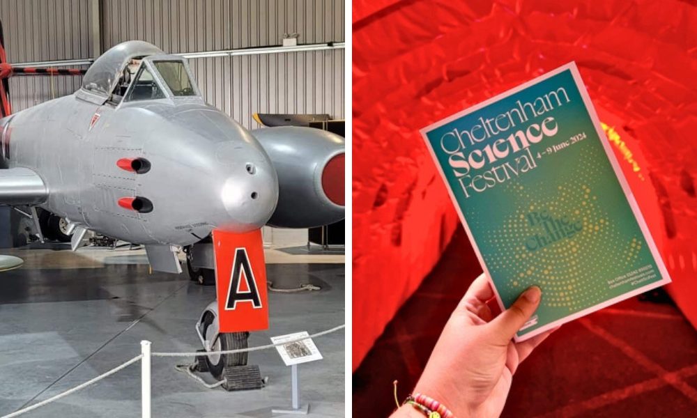 two images - one of jet and one of the brochure for Cheltenham Science Festival