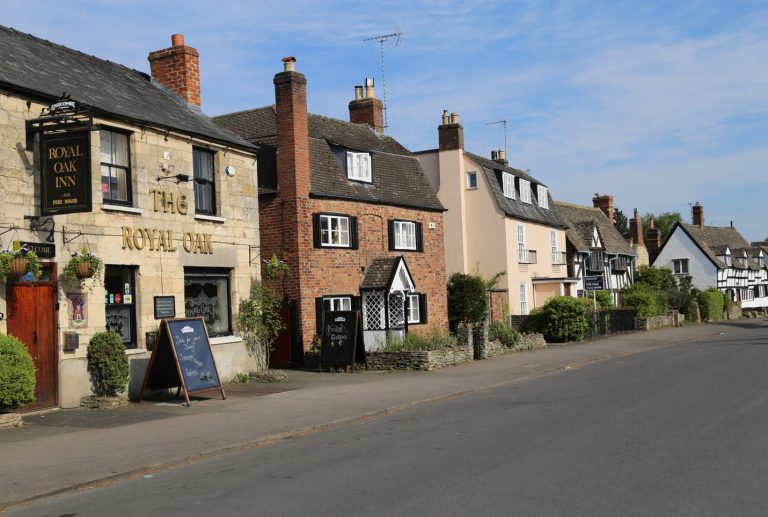 Pub and homes on The Burgage in Prestbury, Gloucestershire - a quaint cotswold village. StayCotswold