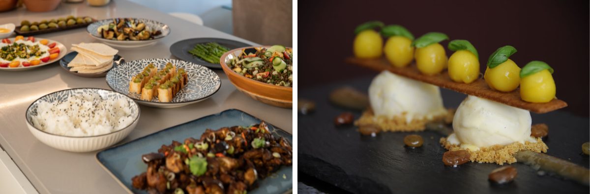 Two images of gourmet food