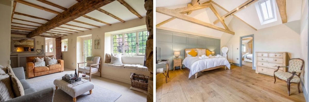 Two interior shots of two luxury StayCotswold cottages