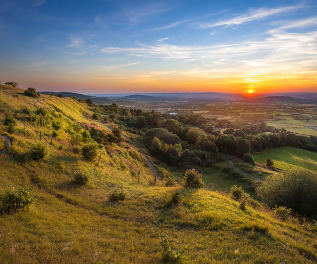 Stunning view of the Cotswolds with a sunset