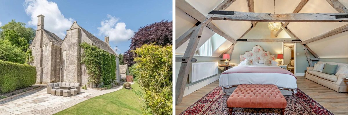 The Old Rectory Cotswold holiday cottage and master bedroom