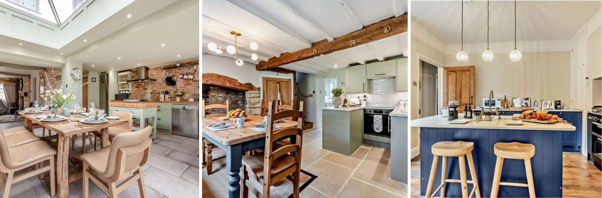 Three stunning open plan kitchens promoting Cotswold Family Holidays