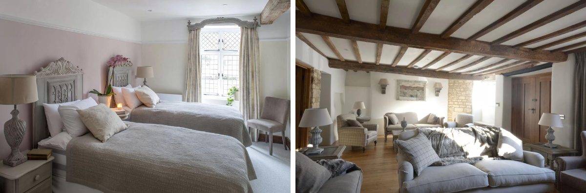 Large bedroom and large lounge promoting space on Cotswold family holidays