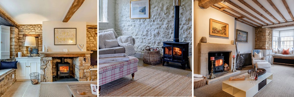 Three cottages with wood burning stoves