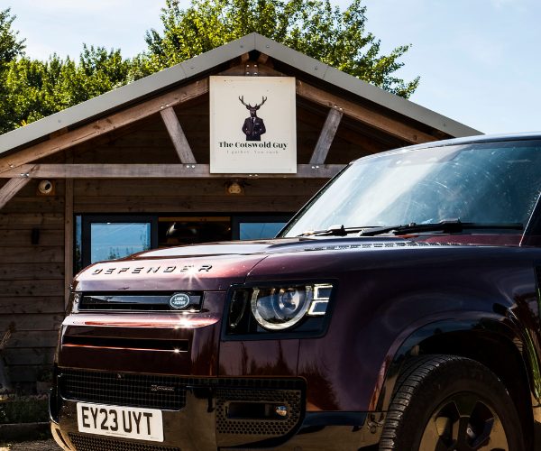 Close up of a Landrover Defender parked outside of The Cotswold Guy farmshop