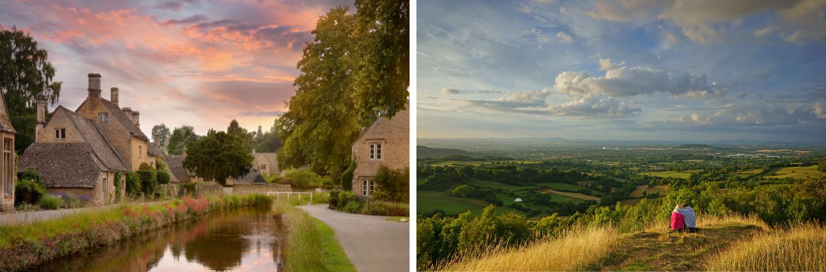 Cotswold waterway and the view from Painswick Beacon
