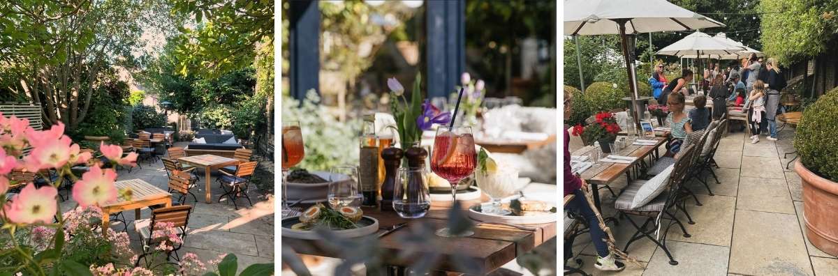 outdoor seating and food at The Wheatsheaf in Northleach