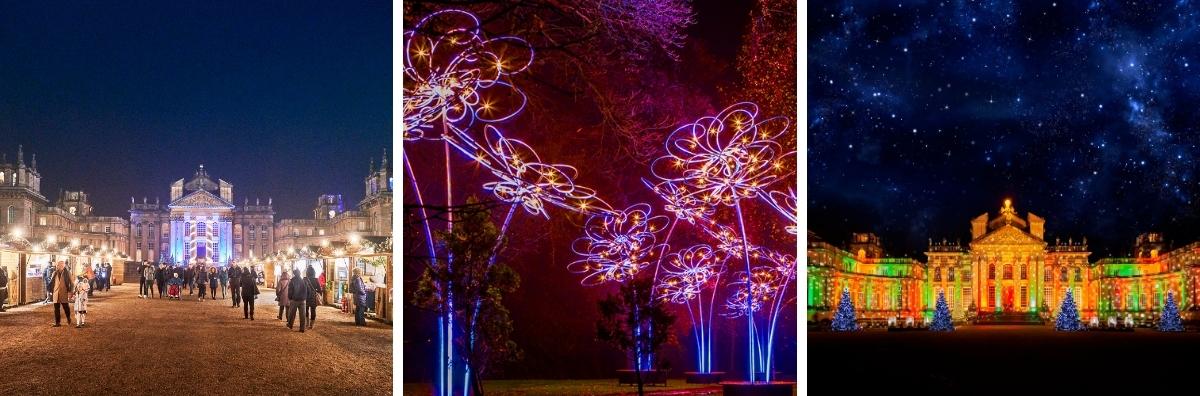 Three images of the Christmas markets at Blenheim Palace