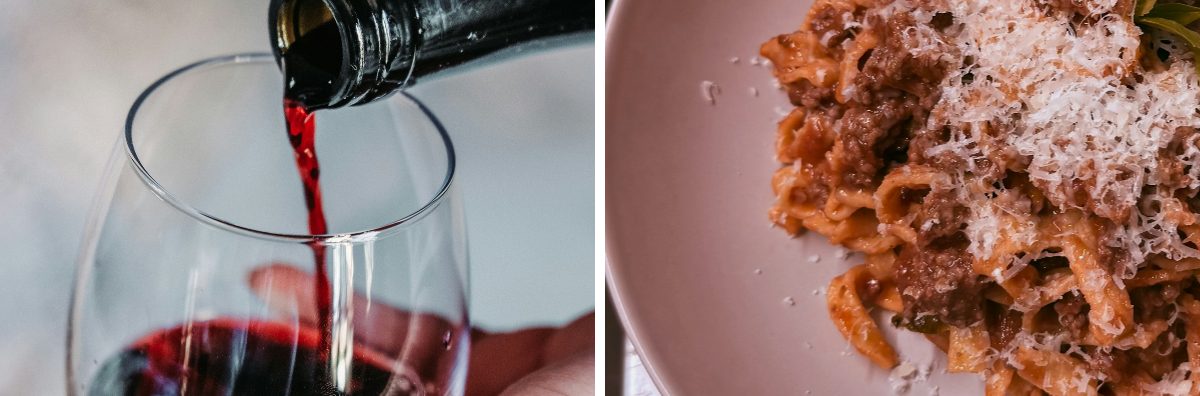 Massimo Wine Bar in Stow on the Wold Massimo Wine Bar, Red Wine and Pasta Food Pictured